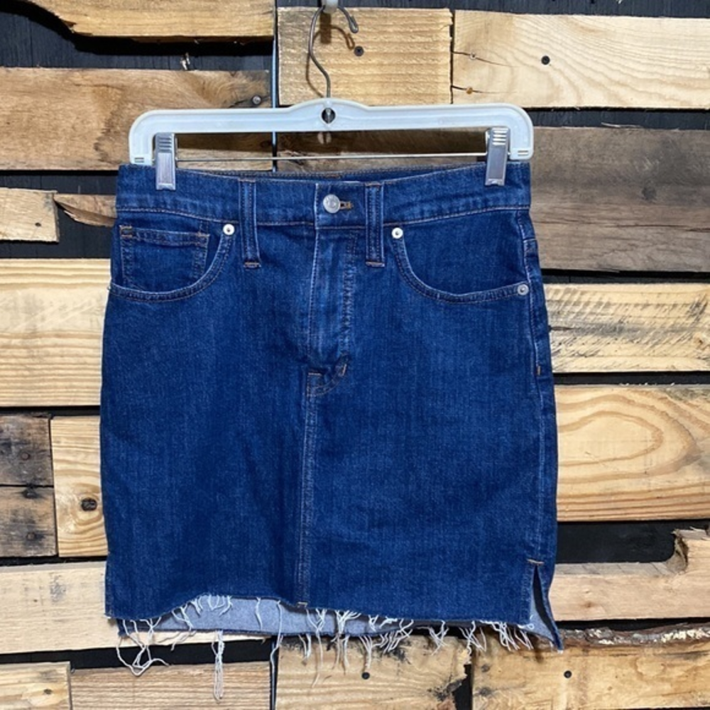 Madewell Stretch Denim Straight Mini Skirt Step Hem Edition Size 25